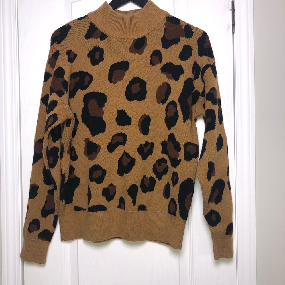 Who What Wear Leopard Print Knit Sweater Size Large Mock Neck Animal Print